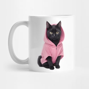 Cute black cat wearing pink hoodie Mug